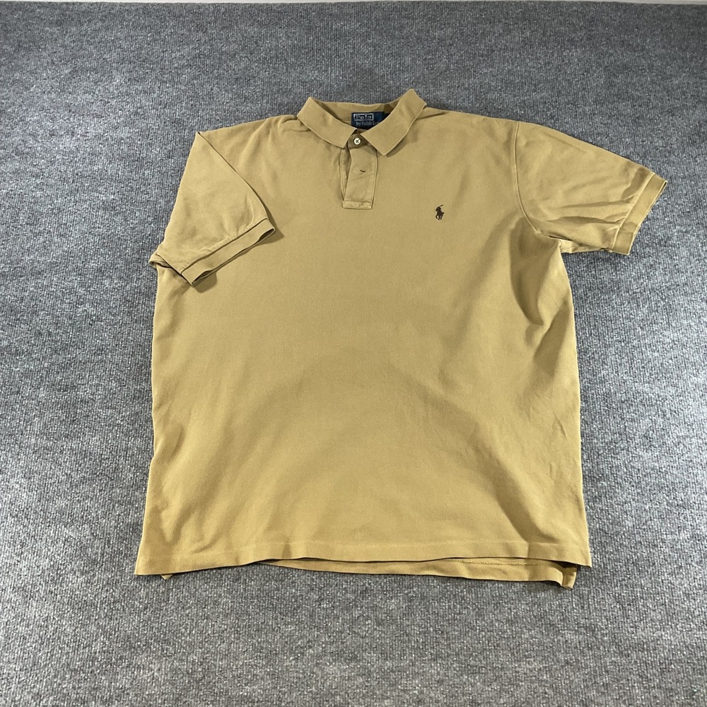Polo Ralph Lauren Mens XL Tan Khaki Short Sleeve Pique Cotton Pony Polo Shirt